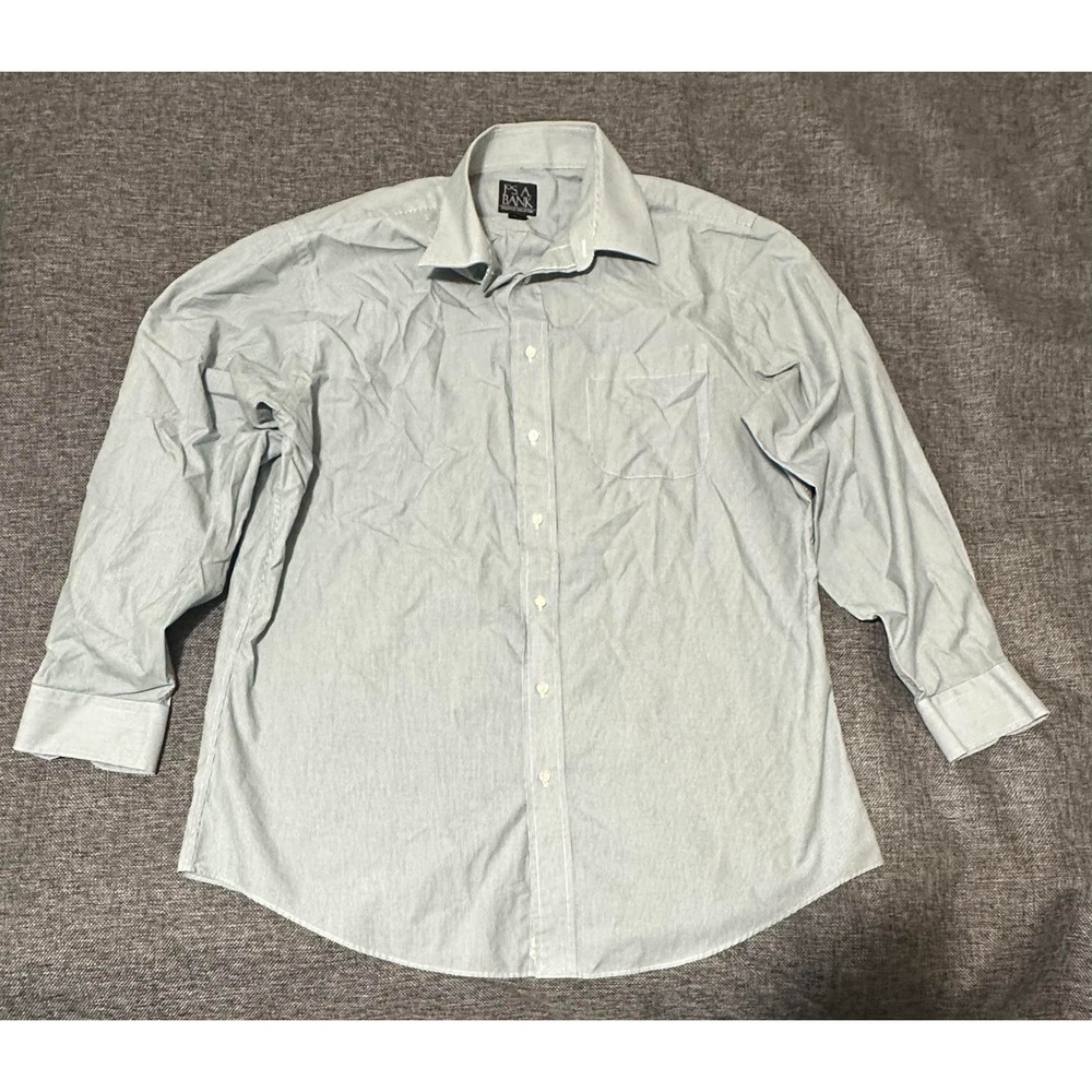 Jos A Bank Tailored Fit Men's 17-34 Striped Grayish Black Long Sleeve Shirt‎